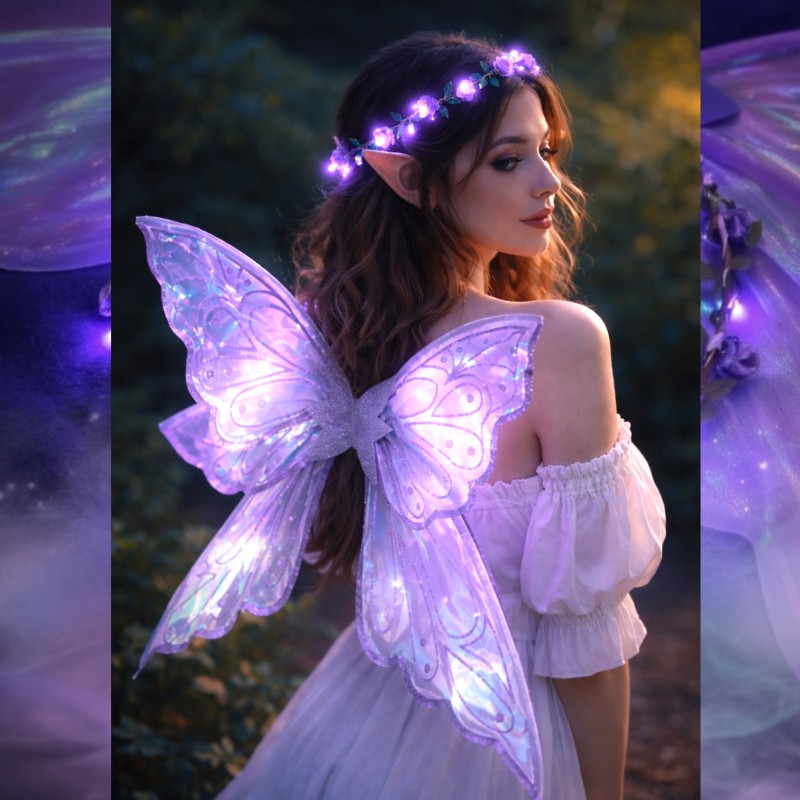 Zestaw Wróżka Elf ze Skrzydłami i Wiankiem LED