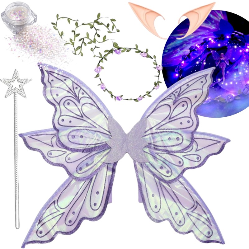 Zestaw Wróżka Elf ze Skrzydłami i Wiankiem LED