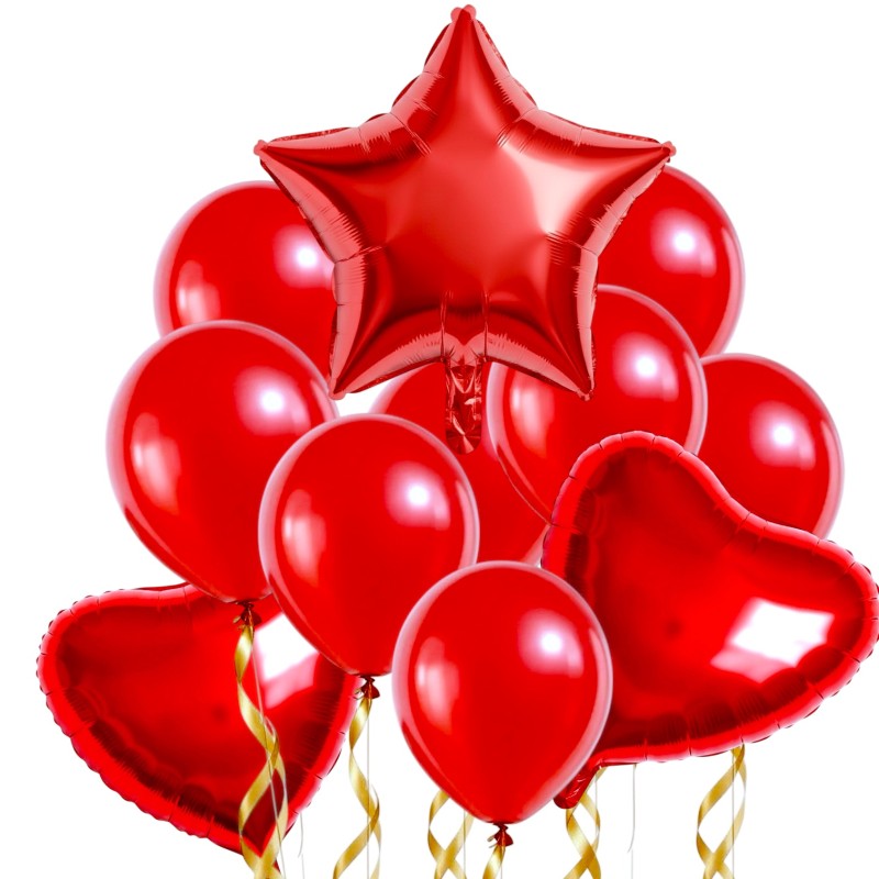 Bukiet balonowy czerwony serce gwiazda 45cm 10 szt