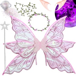 Zestaw Wróżka Elf ze Skrzydłami i Wiankiem LED