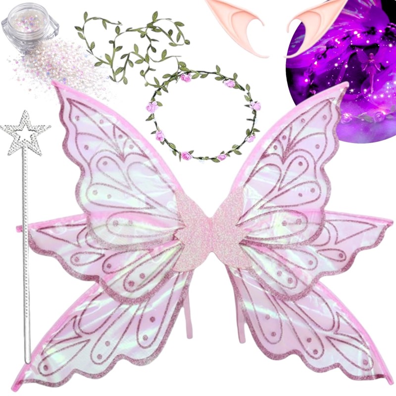 Zestaw Wróżka Elf ze Skrzydłami i Wiankiem LED