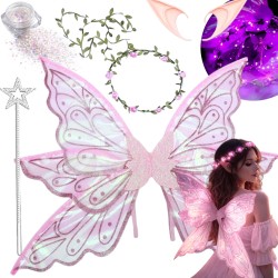 Zestaw Wróżka Elf ze Skrzydłami i Wiankiem LED