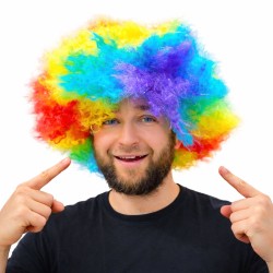 Peruka afro tęczowa gęste kolorowe włosy imprezowe