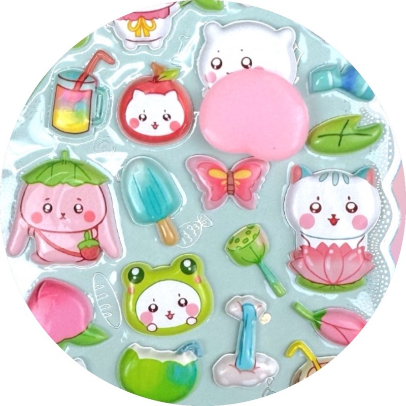 Naklejki 3D Kawaii z Gniotkiem Mochi 28 szt.