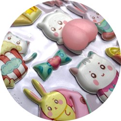 Naklejki 3D Kawaii z Gniotkiem Mochi, 28 sztuk