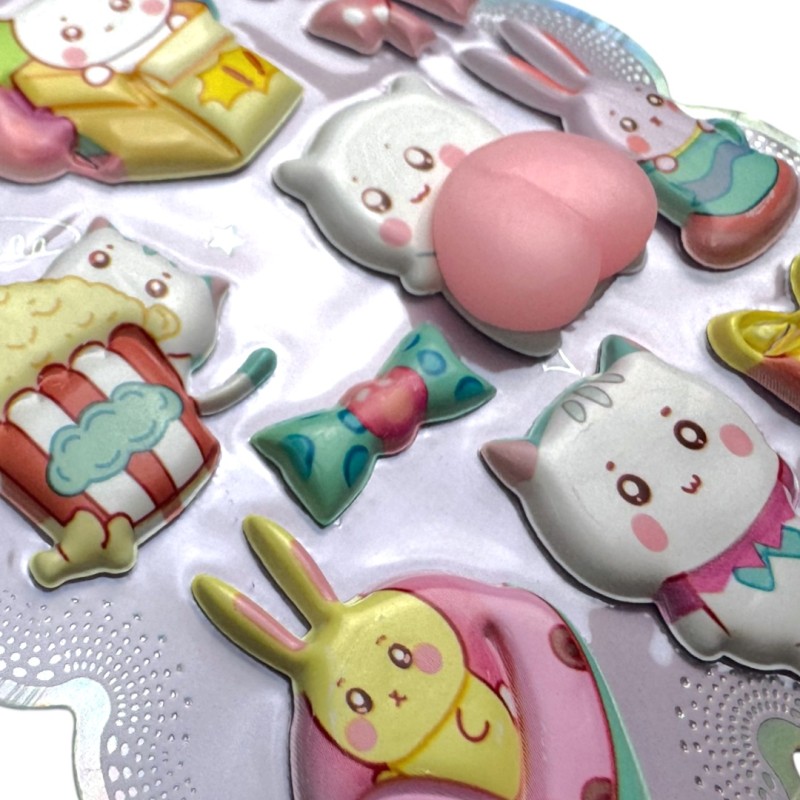 Naklejki 3D Kawaii z Gniotkiem Mochi, 28 sztuk