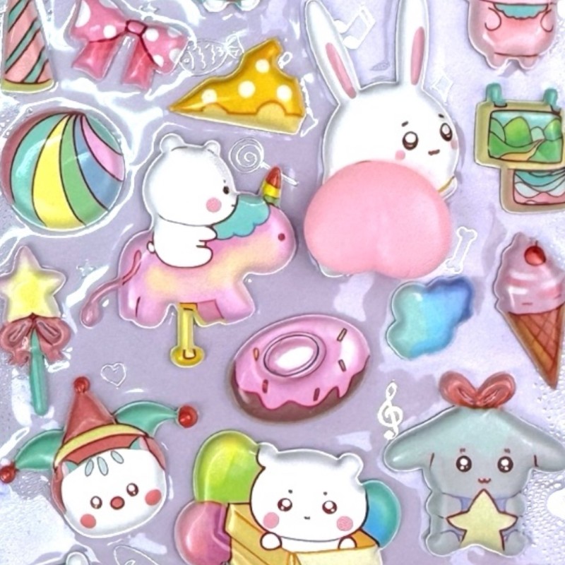 Naklejki 3D Kawaii z Gniotkiem Mochi, 28 sztuk