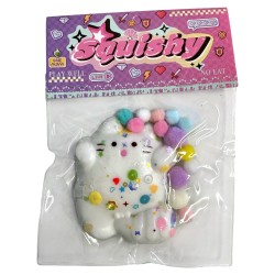 Gniotek antystresowy Squishy Kotek biały z pomponikami 1 szt.