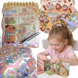 Układanka Wyklejanka Domki Scenki Kreatywne 3D antystresowa naklejki pęseta Kapibara