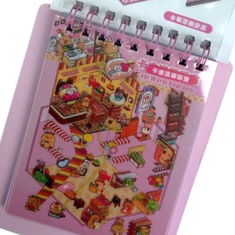 Układanka Wyklejanka Domki Scenki Kreatywne 3D antystresowa naklejki pęseta Kapibara