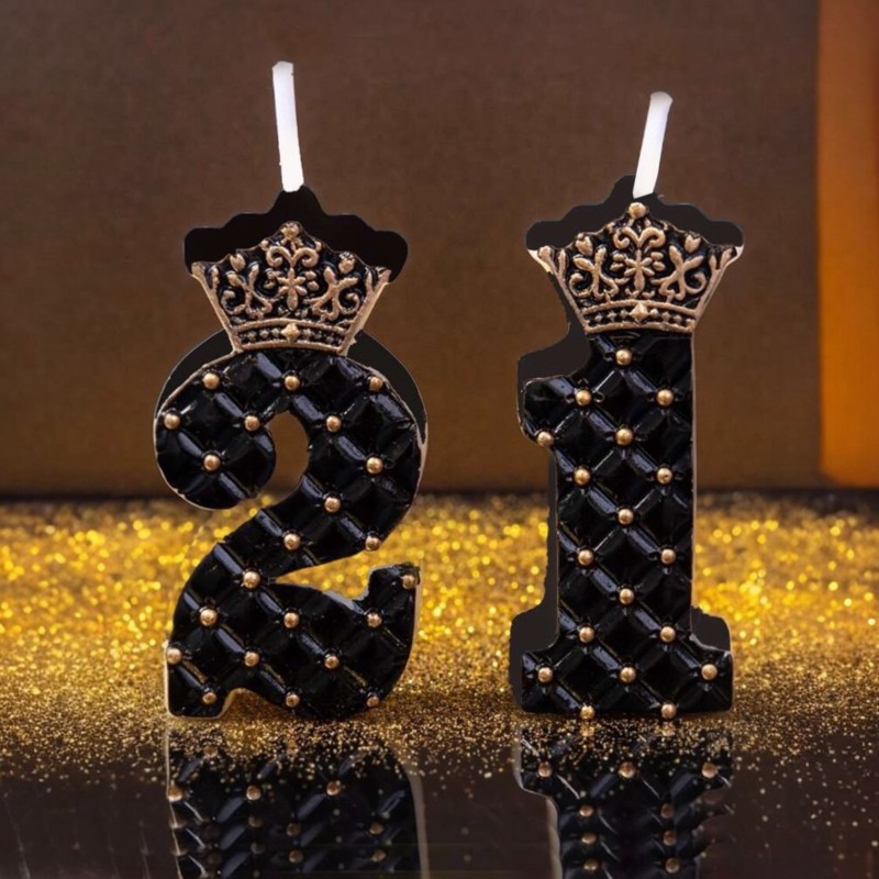 Świeczka urodzinowa cyfra czarno-złota z koroną
