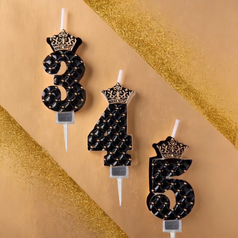 Świeczka urodzinowa cyfra czarno-złota z koroną
