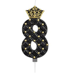 Świeczka urodzinowa cyfra czarno-złota z koroną