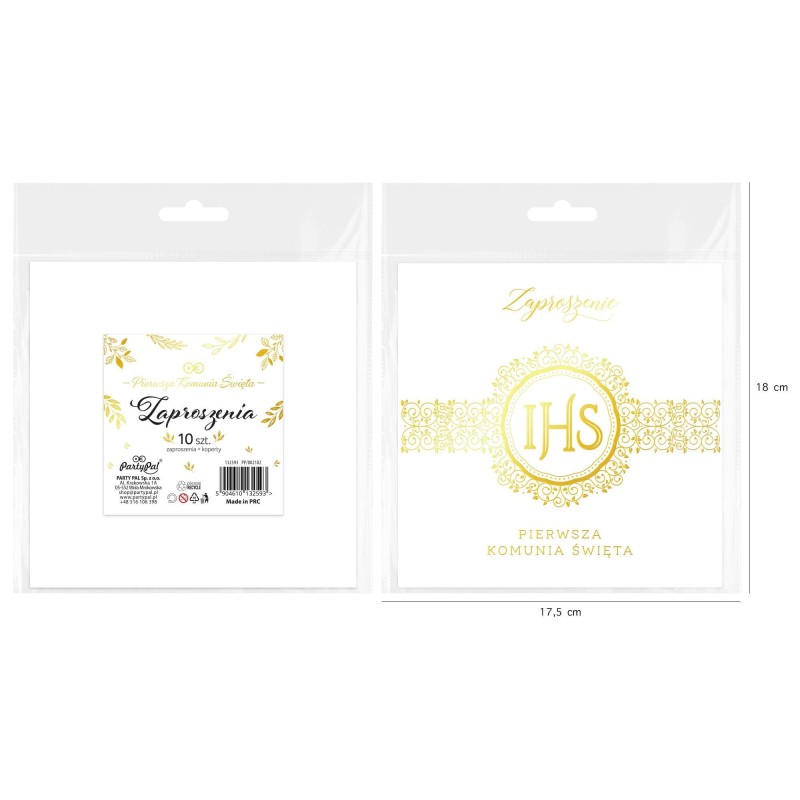 IHS Zaproszenie na komunię biało-złote Pierwsza Komunia Święta