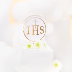 Topper na tort komunijny IHS biało-złoty 1szt