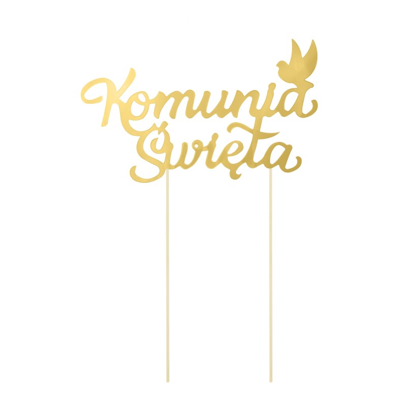 Topper na tort Komunia Święta złoty z gołąbkiem