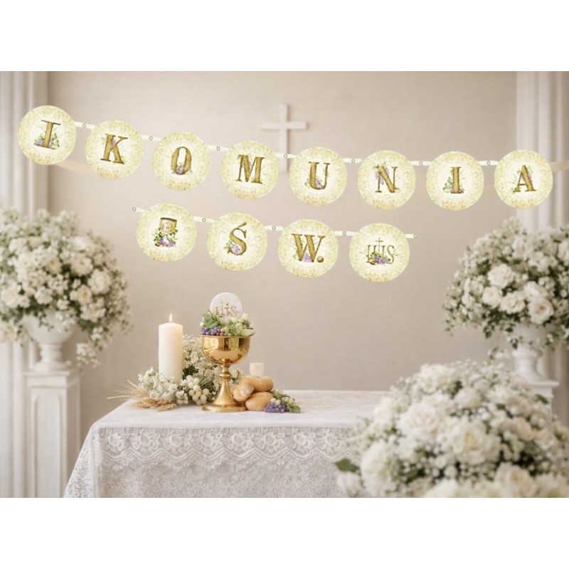 Girlanda komunijna Komunia Święta baner papierowy 200 cm