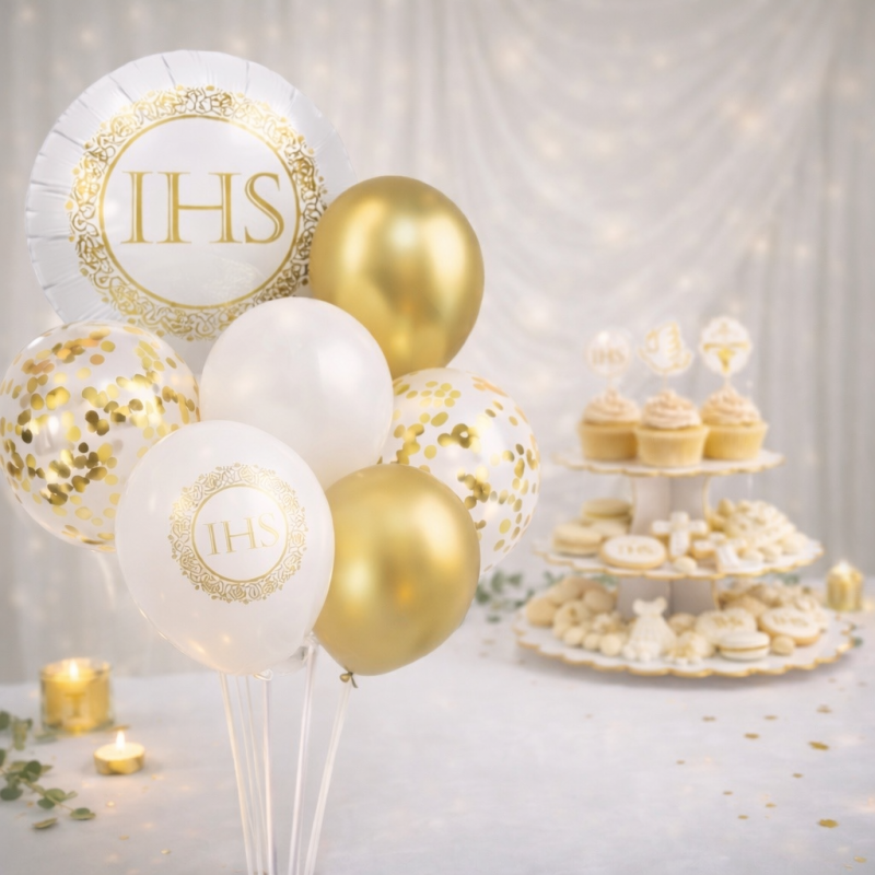 IHS Dekoracje Stojak z Balonami i Topperami na Komunię