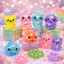 Zestaw 12 gniotków maltoza zwierzaki miś królik kotek aksolotl 6 cm