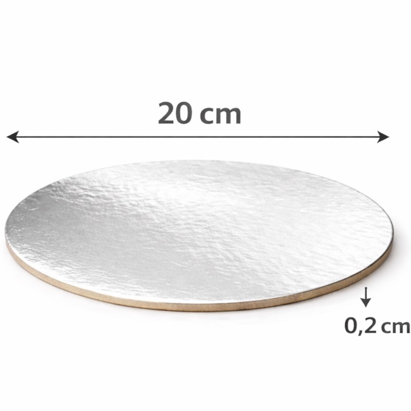 Okrągłe podkładki pod tort srebrne 20 cm 2 mm patera cukiernicza 2 sztuki