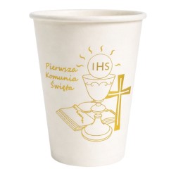 Kubeczki papierowe Pierwsza Komunia Święta IHS biało złote 6 szt.