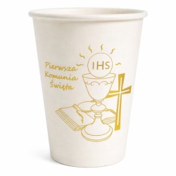 Kubeczki papierowe Pierwsza Komunia Święta IHS biało złote 6 szt.