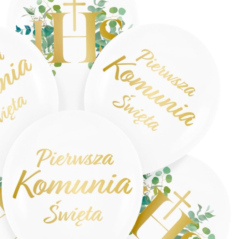 Balony komunijne IHS Pierwsza Komunia Święta 6 szt. 30 cm