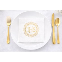 Zestaw komunijny dekoracja stołu IHS z bieżnikiem, serwetkami i kieszonkami