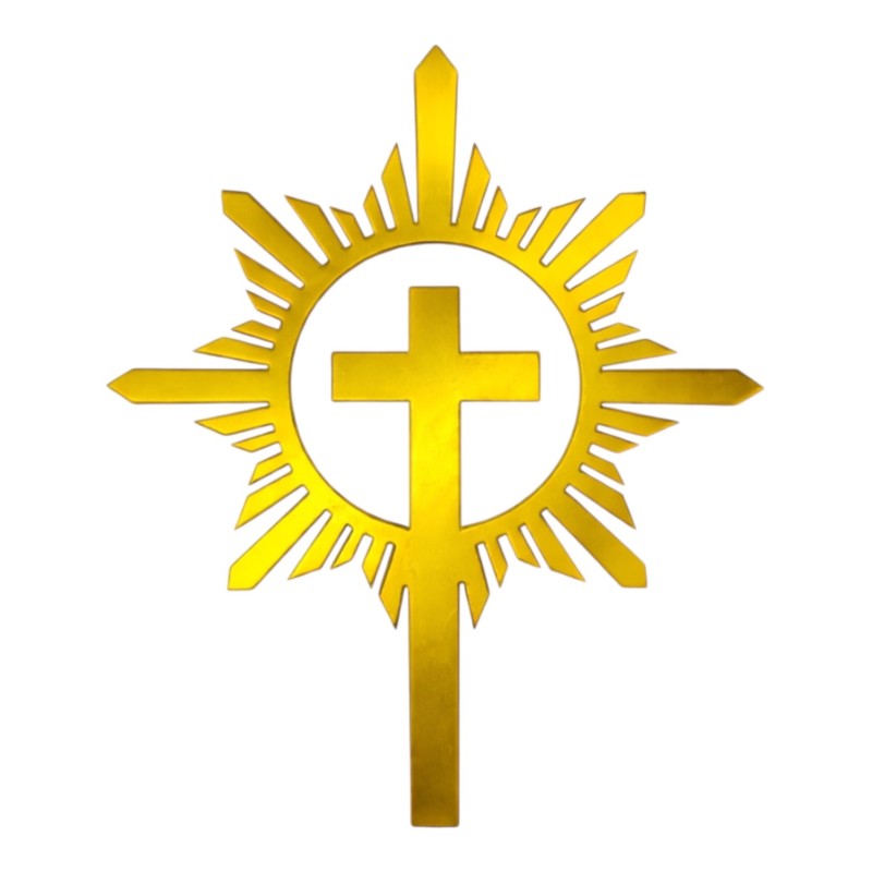 Topper na tort Komunia złoty krzyż 13 cm efekt lustra PCV