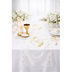 Zestaw dekoracji stołu na Komunię IHS biało złoty 1 komplet