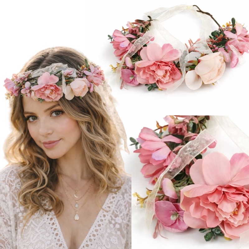 Wianek boho na głowę pastelowe kwiaty regulowany 1 szt.