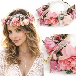 Wianek boho na głowę pastelowe kwiaty regulowany 1 szt.