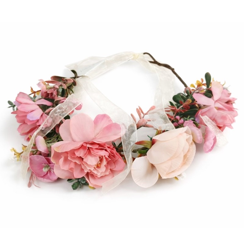 Wianek boho na głowę pastelowe kwiaty regulowany 1 szt.