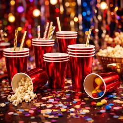 Nataluna kubeczki papierowe 266 ml 12 szt czerwone metaliczne