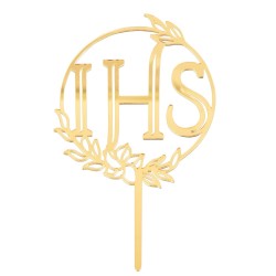 Topper Komunia Święta IHS lustrzany złoty