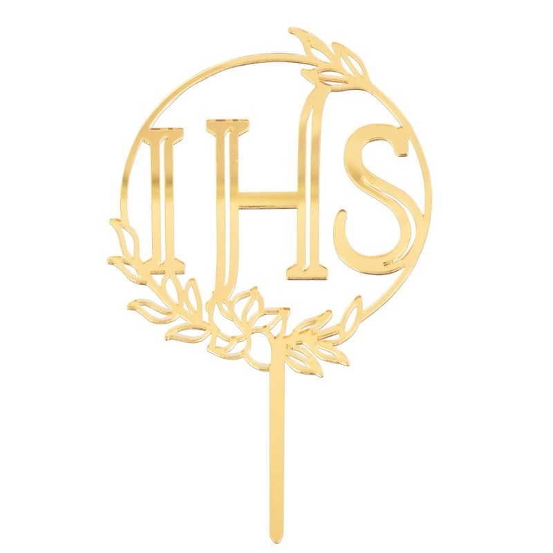 Topper Komunia Święta IHS lustrzany złoty