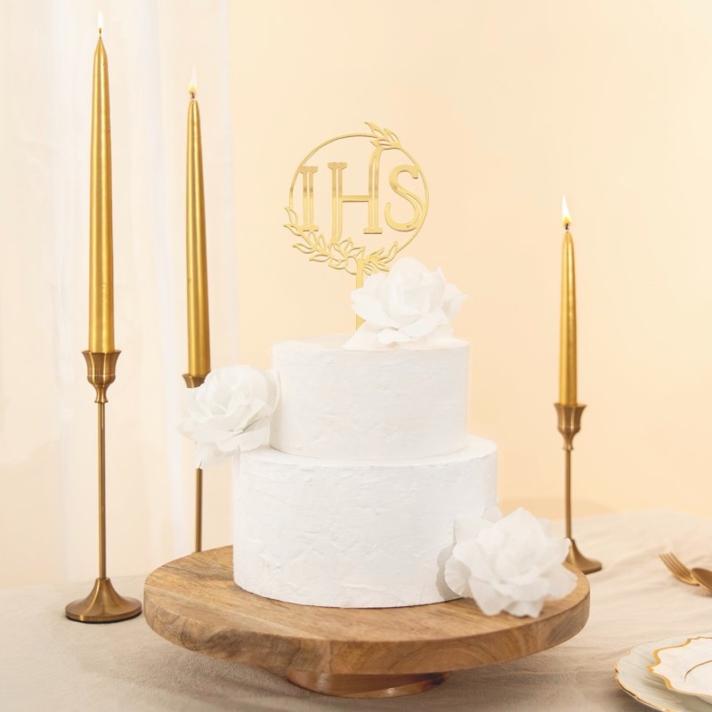 Topper Komunia Święta IHS lustrzany złoty