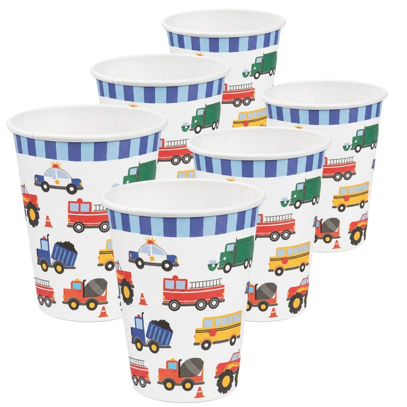 Kubeczki papierowe w auta i autobus 6 szt na urodziny
