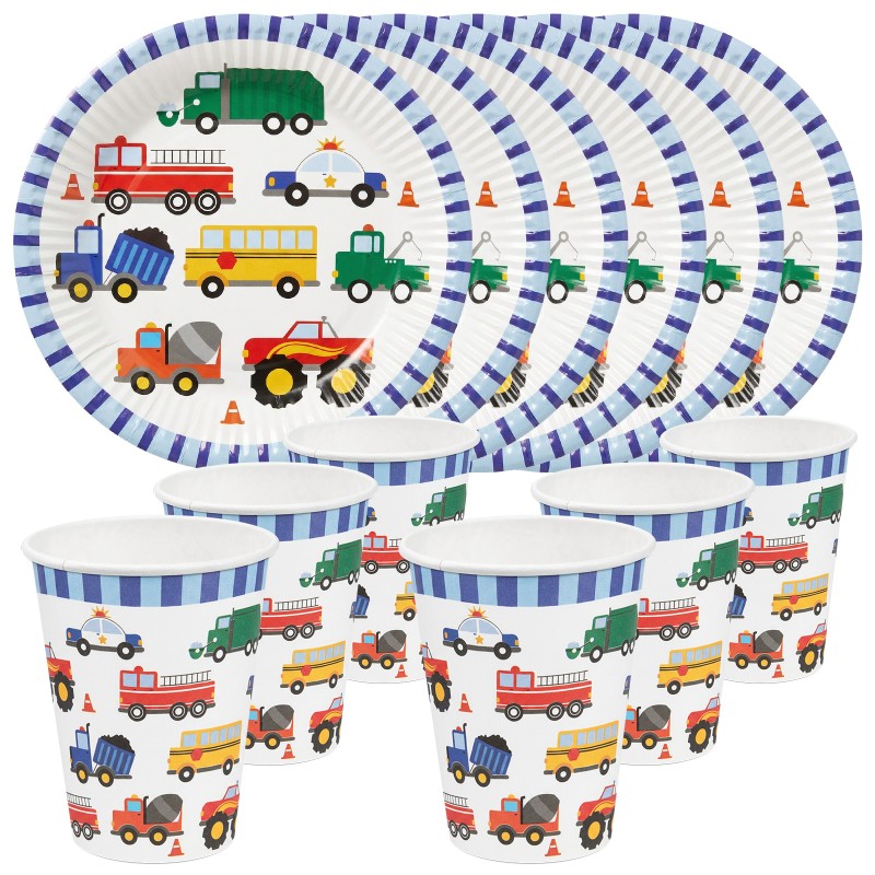 Zestaw imprezowy Auta 6 kubeczków i 6 talerzyków 18 cm