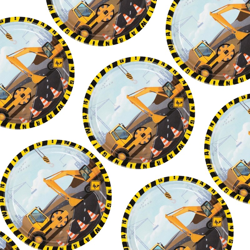 Talerzyki papierowe budowa dźwig koparka walec 18 cm 6 szt