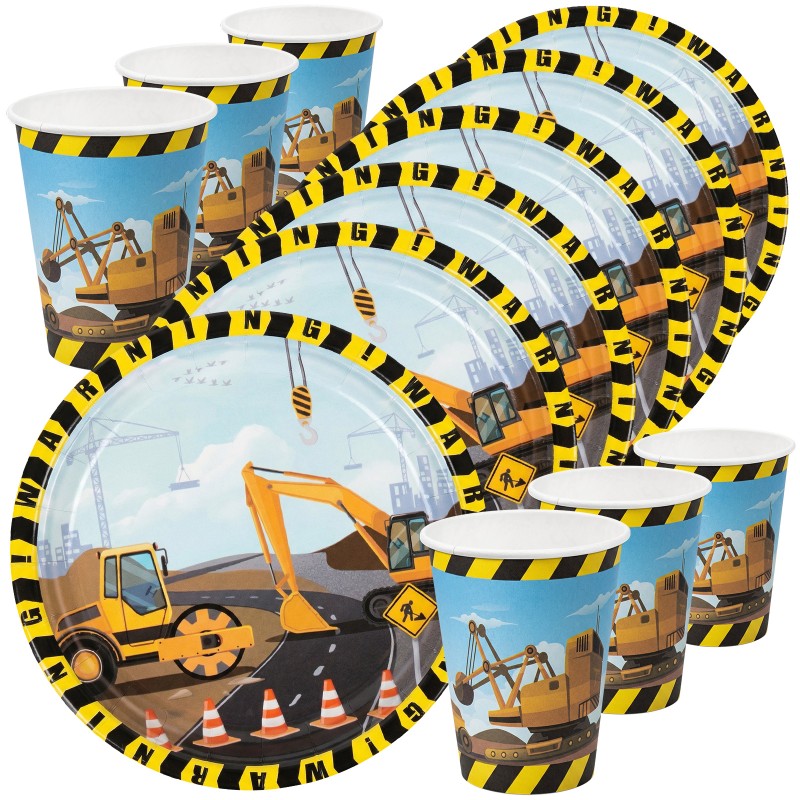 Zestaw Budowa party - 6 talerzyków 18 cm i 6 kubków 250 ml