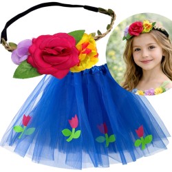 Strój Pani Wiosna spódniczka tiulowa tutu + opaska kwiaty 2 el.