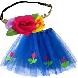 Strój Pani Wiosna spódniczka tiulowa tutu + opaska kwiaty 2 el.