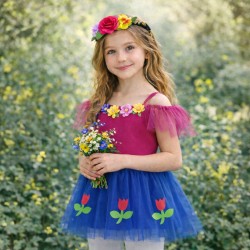 Strój Pani Wiosna spódniczka tiulowa tutu + opaska kwiaty 2 el.