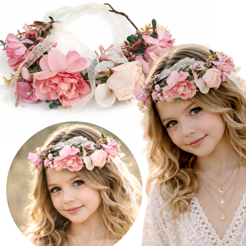 Wianek boho na głowę pastelowe kwiaty regulowany 1 szt.