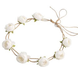 Wianek boho z piwonii na sznureczku z rafii biały regulowany