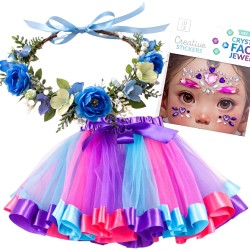 Zestaw tutu Pani Wiosna z wiankiem kwiatowym i kryształkami 3 el.