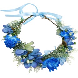 Wianek kwiatowy boho ombre niebiesko fioletowy z wstążką