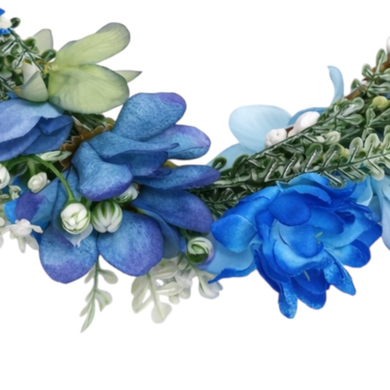 Wianek kwiatowy boho ombre niebiesko fioletowy z wstążką