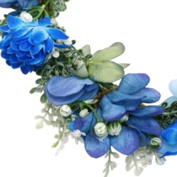 Wianek kwiatowy boho ombre niebiesko fioletowy z wstążką